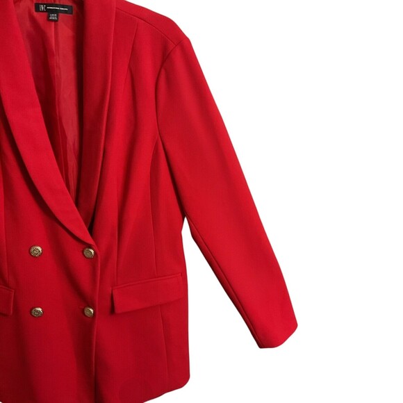 INC International Concepts Blazer Womens Size L Red Jacket Gold Double-Breasted - Picture 8 of 12